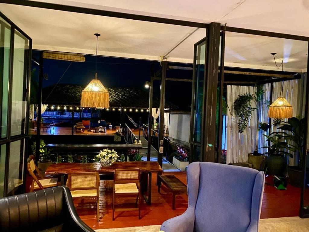 Night dining at the riverside resort